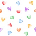 Colofrul rainbow watercolor hearts seamless vector pattern, Valentine\'s day, lgbt, gay pride background.